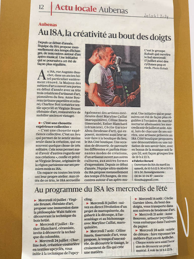 article de presse annonçant les événements du 18A coté boutique de l'été 