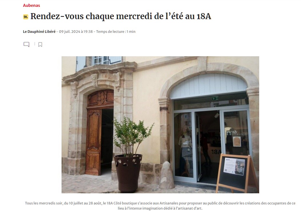 article de presse sur les mercredis de l'été au 18A Côté boutique -Aubenas -Ardèche